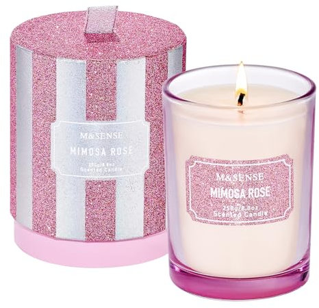 M&SENSE Bougies parfumées à la rose Mimosal, bougies pour femmes, bougies naturelles au soja, 250g, 50 heures de combustion, bougies parfumées à offrir à sa petite amie