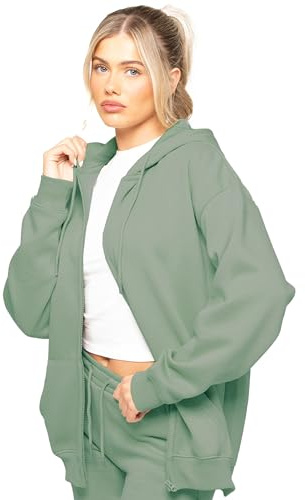989Zé ENZO Women Oversized Hoodie Sweatshirt Soft Fleece Lined Pullover Zip Sweat Hood (UK, Alpha, M, Regular, Regular, Khaki With Zip)