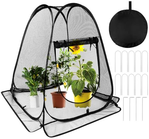 Pop up Fine Mesh Plant Tents, 28x28x32 Inch Portable Plant Netting Pest Guard Cover with 14 Stakes, Plant Cover Tent for Vegetables Fruits Away from Birds Deer Squirrels, No Build Garden Netting