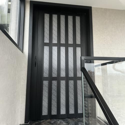 Falttüren Innentüren Faltbare Falttür aus Aluminium für Außen und Innen, Treppen-/Terrassen-Schiebe-/Falttür für Trennwände, Schwarze Falttür aus Ziehharmonika-Optik mit Sichtschutz aus Mattiertem Acr