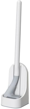 Cabilock Toilet Brush Cleaning Kit Soft Silicone Bristles Long Handle and Removable Holder Base White Bathroom Cleaning Supplies Set