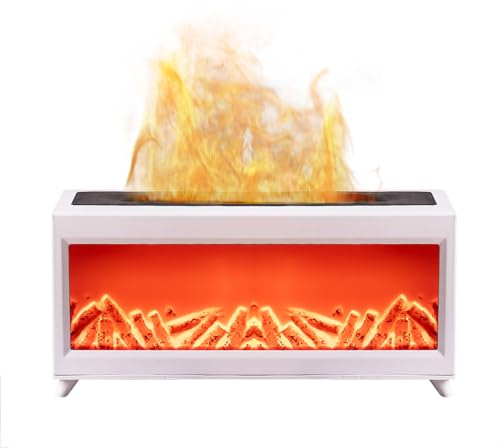 Ankrs Diffusore di Oli Essenziali Fiamma, Aromaterapia Diffusore Profumo Ambiente Modello Caminetto con Telecomando, 2 Tipi di Luci LED con 4 Timer, Ideale per Casa Ufficio Sport (Bianco)