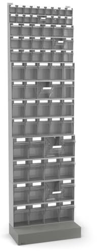 Fami - Scaffale Porta Minuteria con Base per Garage e Officina, 72 Cassetti Trasparenti Visual Box, 13 Cassettiere Modulabili di 4 Dimensioni, Pannello Portautensili, Dimensioni: 60,4 x 32,2 x 210 cm