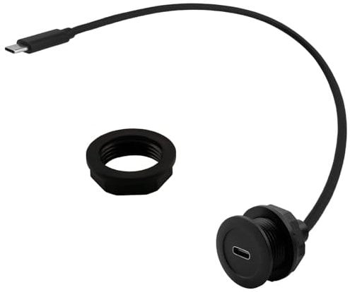 5Gbps USB Type C 3.0 Eingebettet Montage Adapter Schnelles Aufladen Kurz Kabel Verlängerungskabel, PD 60W 20V 3A Stecker auf Buchse Gewinde Feste Montage Anschluss, für Auto/RV/Motorcvcle, 0.3m