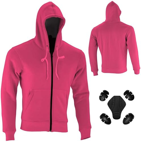 Vaster Moto Damen-Motorrad-Hoodie aus Fleece, Kapuzen-Motorradjacke mit Panzerung für Damen, Motorrad, rosa, Kapuze, abnehmbar, Aramidfaser (DE/NL/SE/PL, Alphanumerisch, 5XL, Regular, Regular, Rosa)