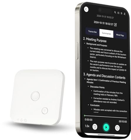 Diktiergerät mit APP für KI-Sprach-zu-Text-Transkription, GPT-4o-Zusammenfassung, Mind Mapping, 64GB Speicher und magnetisches Design, Voice Recorder für Anrufe, Vorträge und Meetings, von FoCase Rec
