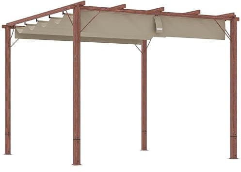 Outsunny Pérgola de aprox. 3 x 3 m de jardín con almohadilla magnética, techo de aluminio para terraza con techo ajustable, independiente, protección UV 30+, para terraza y jardín, madera natural