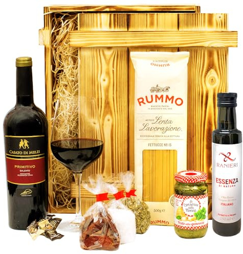 Italienisches Geschenkset „Verona“ | Geschenkkorb gefüllt mit Wein, italienischen Spezialitäten & edler Holzkiste | Präsentkorb für Frauen & Männer zum Geburtstag, Dankeschön