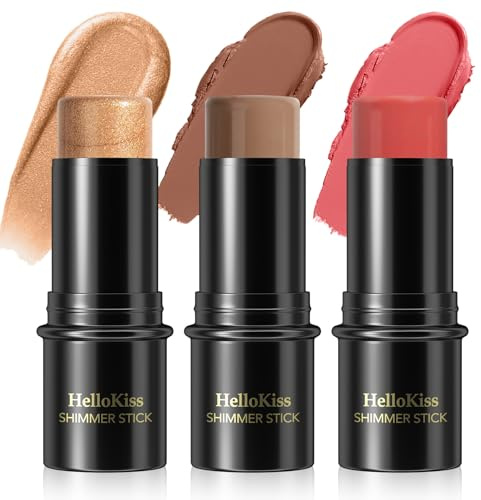 3PCS Contour Highlighter Blush Stick Set – Waterproof Long-Lasting Cream Stick for Cheeks, Lips & Eyes, Long-Lasting & Easy to Apply