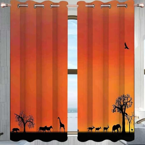 Vorhang Blickdicht Afrika Vorhänge Tiere Und Pflanzen Gardinen Wohnzimmer Schlafzimmer Verdunklungsvorhänge Thermovorhang 3D Druck Schallschutz Vorhang mit Ösen 2er set B 60 x H 150 cm a.3131