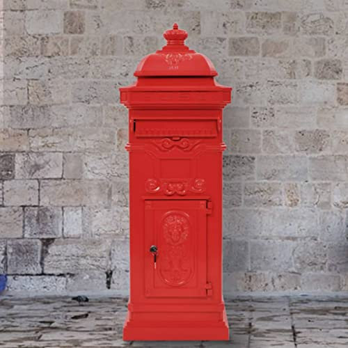 Furniture Item home Pillar Letterbox Aluminium Vintage Style Rustproof Red-Furniture