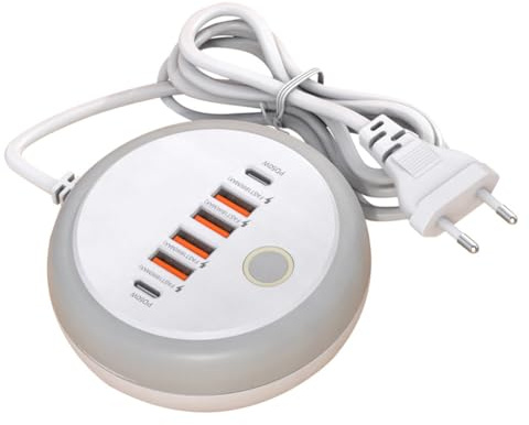 USB C Ladegerät, PD20W Schnellladegerät mit LED-Licht, 2 Typ-C + 4 USB Ladegerät für Smartphone, Schnellladestation für Handy Tablette, Ladeladapter Ladestecker (A)