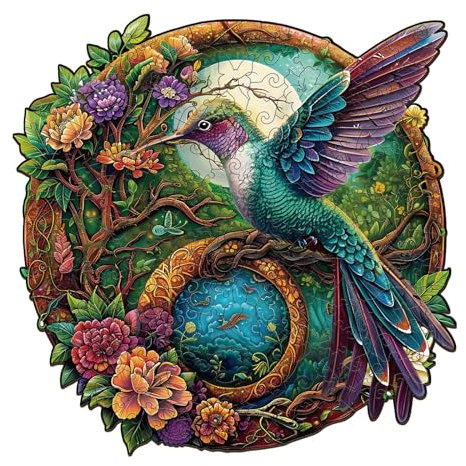 Holzpuzzle Erwachsene und Kinder,Yin Yang Hummingbird-2 Kreisförmige Einzigartige Wooden Puzzle, Holz Puzzle Erwachsene Mit Geschenkbox Aus Holz (L-300 Stück)