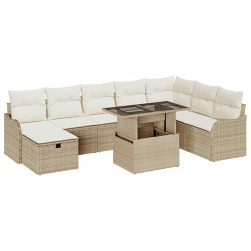 vidaXL 9-teiliges Garten-Sofa-Set mit Kissen in Beige aus Poly-Rattan. Perfekt zum entspannten Chillen im Freien. Modulares Design, wetterfest und Bequeme Sitzmöbel für Deine Terrassen-Lounge.
