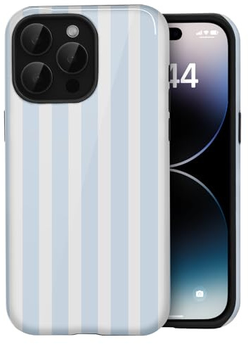 Amzfield Case for iPhone 13 Pro Max, Striped Dual Layer Shockproof, Blue | Striped Lined Dual Layer Shockproof Retro Cute Girly for Girl Women Drop Protection Precise Cutouts Impact Resistant Artistic