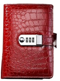 Password Notebook A6 A5 Binder Notebook Vintage Luxury Crocodile Textured Leather Diary Password Notes Book with Lock Office Agenda Man Gift(A6 Red)
