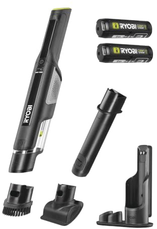 RYOBI RHV44-220G 4V USB Brushless Akku-Handsauger – 50 Airwatts, 2X 2,0 Ah Akkus & Ladestation, Fugendüse & Polsterdüse, Farbe: Grün,Black