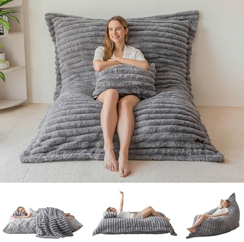 MAXYOYO Giant Bean Bag Chair,Faux Fur Lazy Lounge Chair with Foam Filling | Faux Fur BeanBag Chair for Adults & Kids Large Floor Cushion with Fluffy Foam Filling Removable & Machine Washable Cover