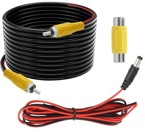 RCA Car Video Cable, 6M RCA Cable+0.8M DC Power Wire + 2 Adapter,Double Shielded Video Cable with Detection Trigger Wire Coupling Female to Female/DC Power Cord for Car Reversing Camera/DVD/TV Audio