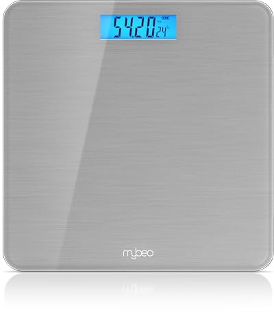 MyBeo - Digitale Personenwaage - Körperwaage aus Glas – 5 bis 180 kg – große Anzeige - LCD Display - kg und lb – DMS Sensoren – 6 mm Sicherheitsglas – automatisches Einschalten