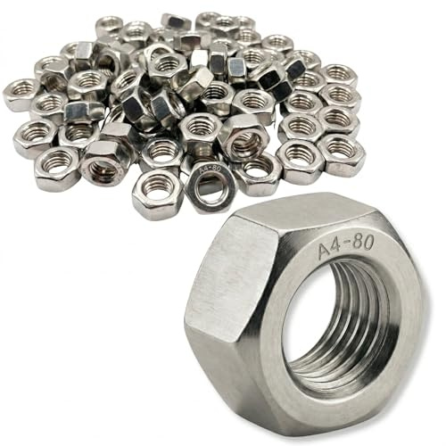 Juego de 20 unidades para tuerca M6, acero inoxidable, A4, hexagonal, HU, tuerca de 6 mm de diámetro