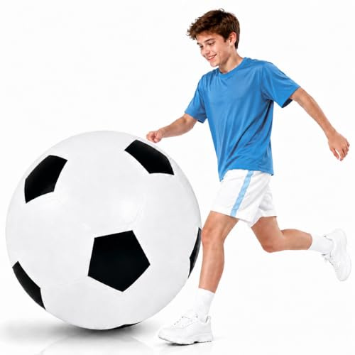 Jiahuade XXL Fußball Ø 60cm Groß,Aufblasbare Fußballbälle,Fussball aus Gummi,Aufblasbarer Riesen-Ball aus Robustem Gummi,Spielball für Jungen oder als Geschenk