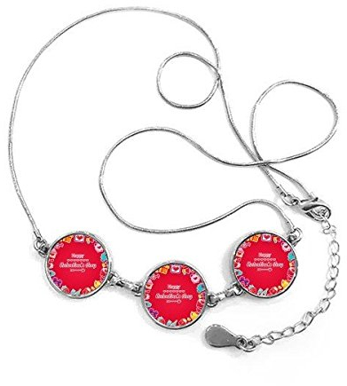 DIYthinker Red Happy Herz-Bogen-Ring-Erdbeere Love Letter Kuchen Donuts Illustration Muster runde Form Halskette Schmuck mit Kette Dekoration
