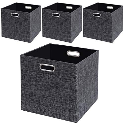 Posprica Storage Boxes , 28×28cm Collapsible Storage Cube Basket Bins Containers for Shelf,Drawers,Cabinet, Closet (Set of 4, Black)