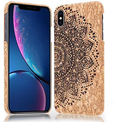 NALIA Kork Hülle kompatibel mit iPhone X XS, Natur-Holz Look Handyhülle Handy-Tasche Cover Case, Dünnes Slim Hardcase Schutzhülle Etui, Backcover Bumper Schutzhülle, Motiv:Cork Mandala