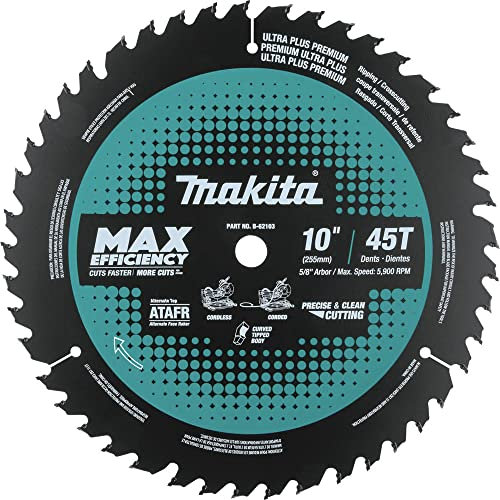 Makita B-62103 - Hoja de sierra ingletadora de máxima eficiencia con punta de carburo 45T de 10 pulgadas