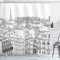 ABAKUHAUS Paris Rideau de Douche, Toits à Paris et Eiffel, Tissu Ensemble de Décor de Salle de Bain avec Crochets, 175 cm x 200 cm, Noir et Blanc