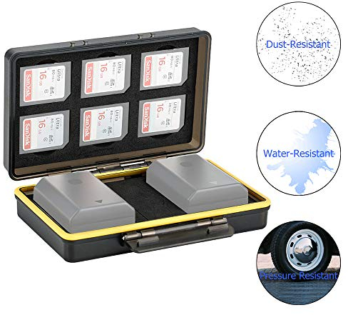 JJC Speicherkarten Aufbewahrung für 6 SD Karte und 2 Slots für Canon LP-E6 LP-E8 LP-E12 LP-E17 NB-13L Sony NP-FZ100 NP-FW50 NP-BX1 Fujifilm NP-W126 NP-W126S NP-95 Nikon EN-EL15 EN-EL14 Akku Tasche