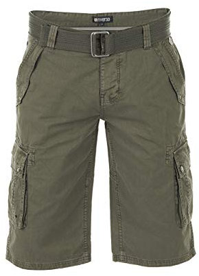 riverso Herren Cargo Shorts RIVAnton Regular Fit Gürtel Taschen Sommer Baumwolle Basic Kurze Kariert Hose Bermuda Einfarbig, Größe:W 36, Farbe:Military Green (12300)