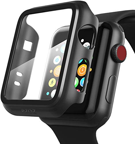 PZOZ Hülle Kompatibel mit Apple Watch Series 3/2 mit PET Displayschutz, iWatch Sehr stark PC Schutzhülle, zubehör Geeignet für Apple Watch Series 3/2(38mm, Schwarz)