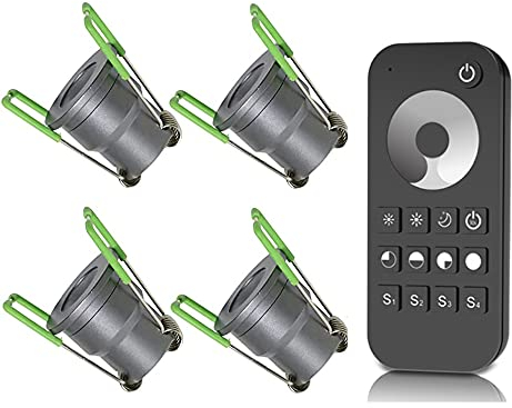 3W LED Mini Einbaustrahler, Aluminium, IP65 Wassergeschützt, 3000K Warmweiß, Dimmbar, Funk-Netzteil, Minispots für Innen- und Außenbeleuchtung (Anthrazit, 4x Minispot)