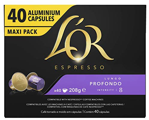 L'Or Espresso Café Lungo Profondo Intensité 8 Compatibles Nespresso, 40 capsules