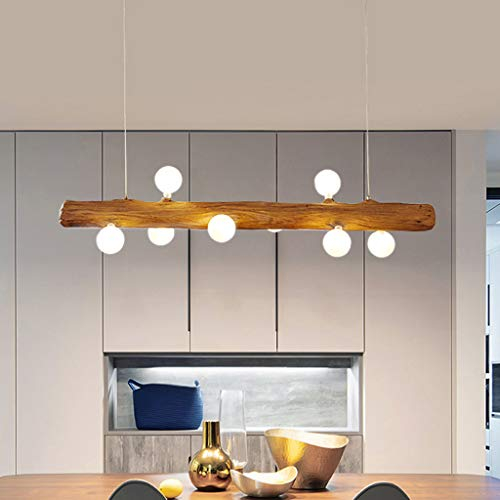 Pendellampe LED Pendelleuchte Aus Holz Rustikal Esstisch Hängeleuchte Moderne Aus Glas Hängelampe 8*G4 Lampenschirm Höhenverstellbar Für Küche Kronleuchter Wohnzimmer Büro Bar Cafedeckenleuchte