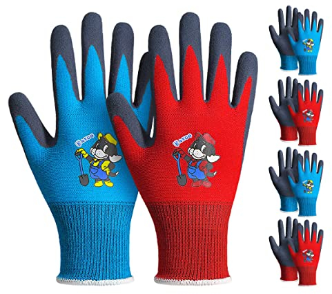 KAYGO 4 Paar Gartenhandschuhe Kinder 3-9 Jahre, Kinder Arbeitshandschuhe mit Latex Sandige Beschichtung, Kinder Schutzhandschuhe für Garten und Hausarbeit, KGKID100 (2XS (Jahre 7-9))