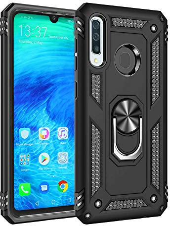 Case Compatible With Huawei P30 Lite / P30 Lite New Edition Case with Magnetic Ring Holder - Hybrid Armor Defender Dual Layer Anti-Scratch Kickstand Shockproof Cover (Black)