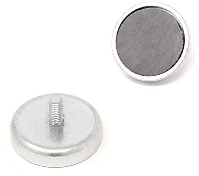 Ferrite Pot Magnet with M5 External Thread for Arts, Crafts, Model Making, DIY and Hobbies - 32mm dia x 7mm thick - 6kg Pull