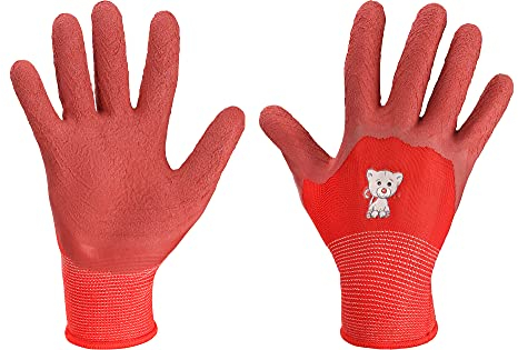 Ladeheid Kinder Jungen Mädchen Schutzhandschuhe Gartenhandschuhe Arbeitshandschuhe BD002 (Rot, 4)
