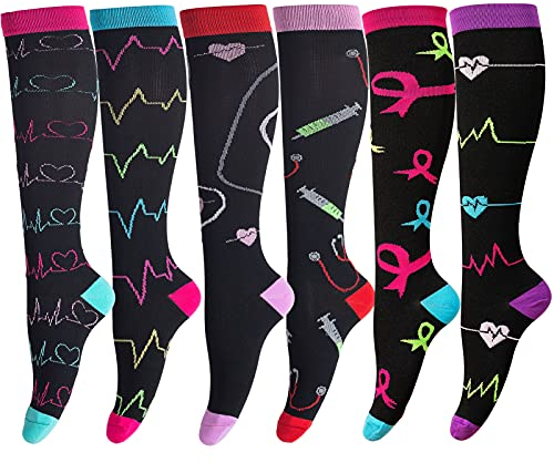 LEOSTEP Kompressionsstrümpfe (6 Paar) Damen und Herren Thrombosestrümpfe Kompressionssocken für Sport, Flug, Laufen, Reisen, Radsport, Schwangerschaft Krankenschwester 20-30 mmHg (Medizinisch, S-M)