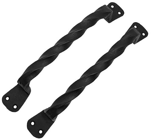 SaKeGa Mystic Colonial Hand Forged Iron Door Pull Handles, Set of 2 Twisted Rustic Door Handles 9 Inch, Black Heavy Duty Pull Handles, for Barn, Farmhouse & Gates