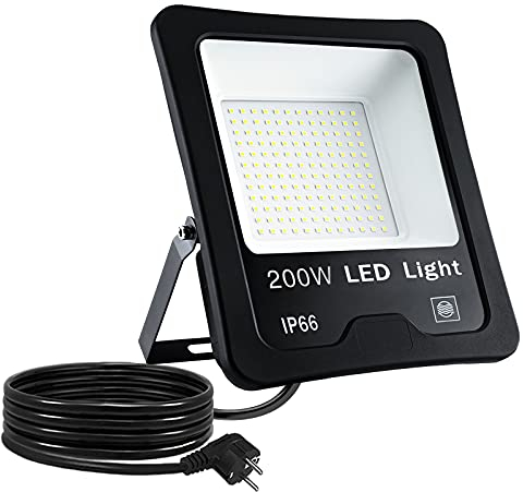 ACXIN LED Fluter Flutlicht, Außen Flutlicht, LED Baustrahler Arbeitsleuchte, Scheinwerfer, Außenstrahler, Außenwandleuchte, IP66 wasserdicht, 200W, Kaltweiß