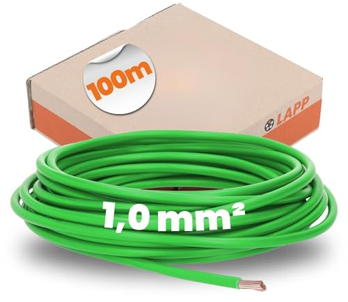 Lapp 100m PVC Einzelader H05V-K 1,0 mm² Grün - Aderleitung 4510123 | Feindrähtiges Kupfer, 300/500 V, HAR-Norm, für Schaltschrank-Verdrahtung und feste Verlegung in trockenen Innenräumen