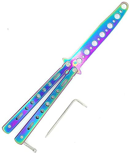 KAFENDA Coltello a Farfalla da Allenamento Butterfly Knife Trainer Practice Knife Unsharpened Metal Flessione Martial Arts Coltello in Acciaio con Foro (colore)