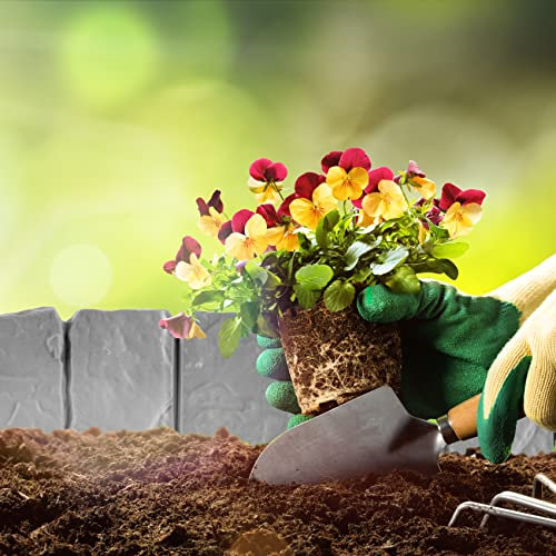 10 Pack Grey Cobbled Stone Effect Garden Lawn Edging Plant Border, ABS Plastic Garden Border Flower Bed & Grass Edging,Hammer Not Included