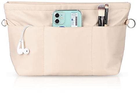 Handtaschen Organizer, Etercycle Taschenorganizer Nylon mit Schlüsselbund, Innentaschen Wasserdicht für Handtaschen Organizer (Beige, Groß)