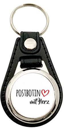 Huuraa Anhänger Postbotin mit Herz Geschenk Metall mit Kunstleder Einkaufswagenlöser Postbotin Präsent