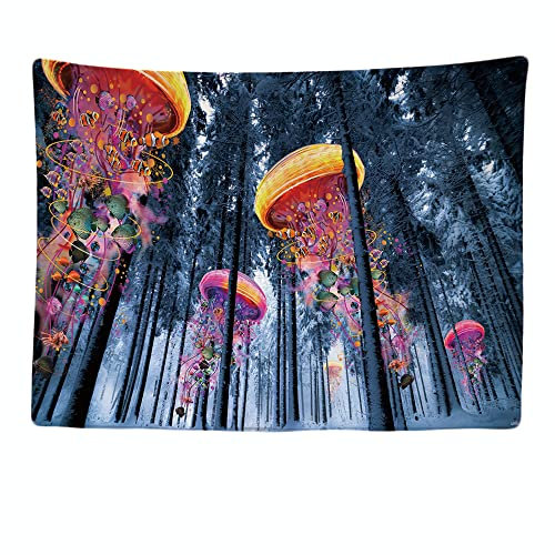 Ulticool - Méduses Forêt Nature Psychédélique Fantasy - Tapisserie murale - 200x150 cm - Grande tapisserie – Poster - Accessoires pour Chambre Salon Chambre d'enfants
